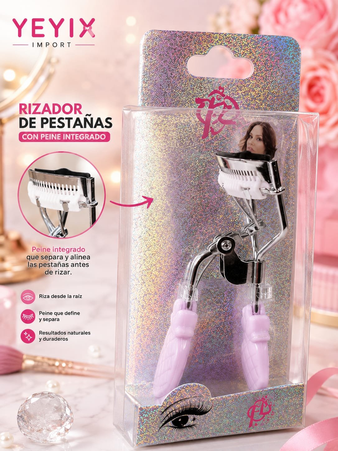Rizador de pestañas con peine