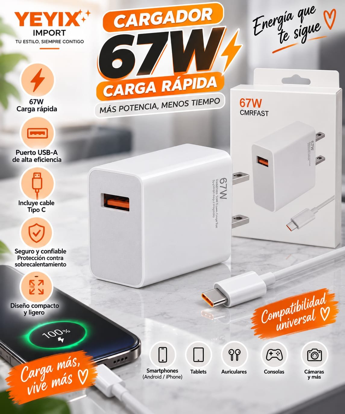CARGADOR 67 W (CARGA RAPIDA)