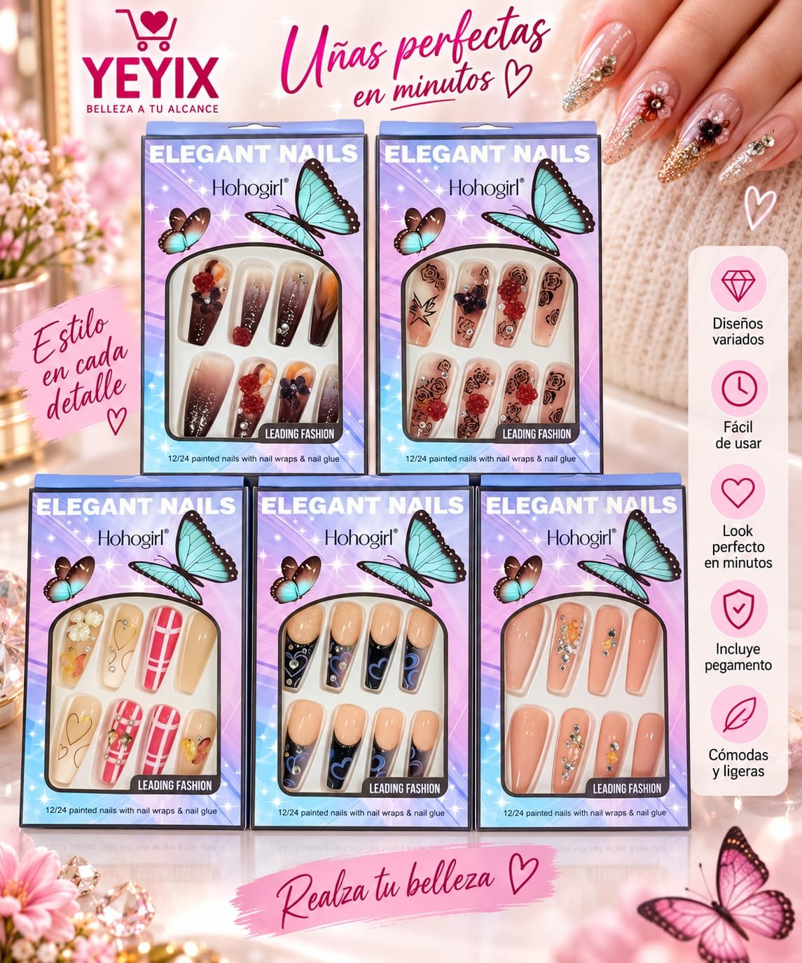 SET DE 12 UÑAS AUTOADHESIVAS - C
