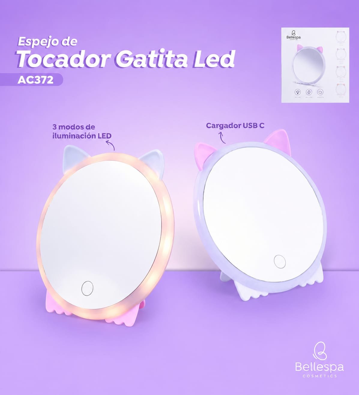 ESPEJO GATITO CON LUZ LED