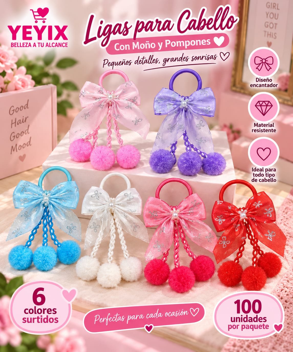 COLITAS CON LAZOS POMPOM