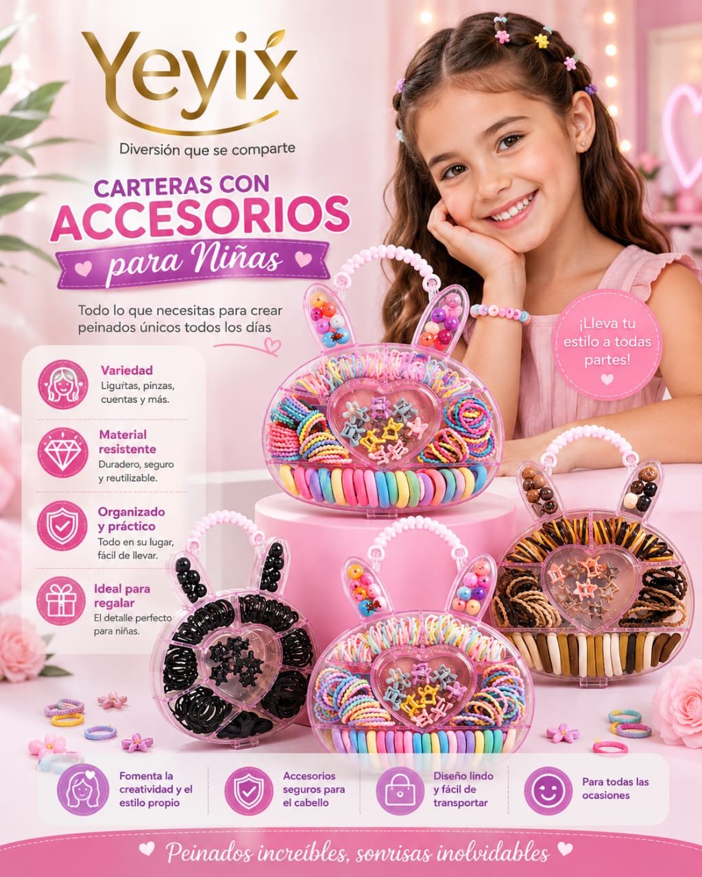 CARTERA CON ACCESORIOS PARA NIÑAS