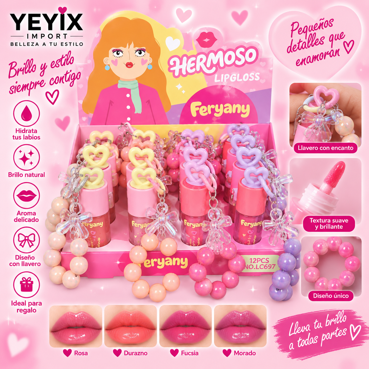 LIP GLOSS CON LLAVERO DE PERLAS