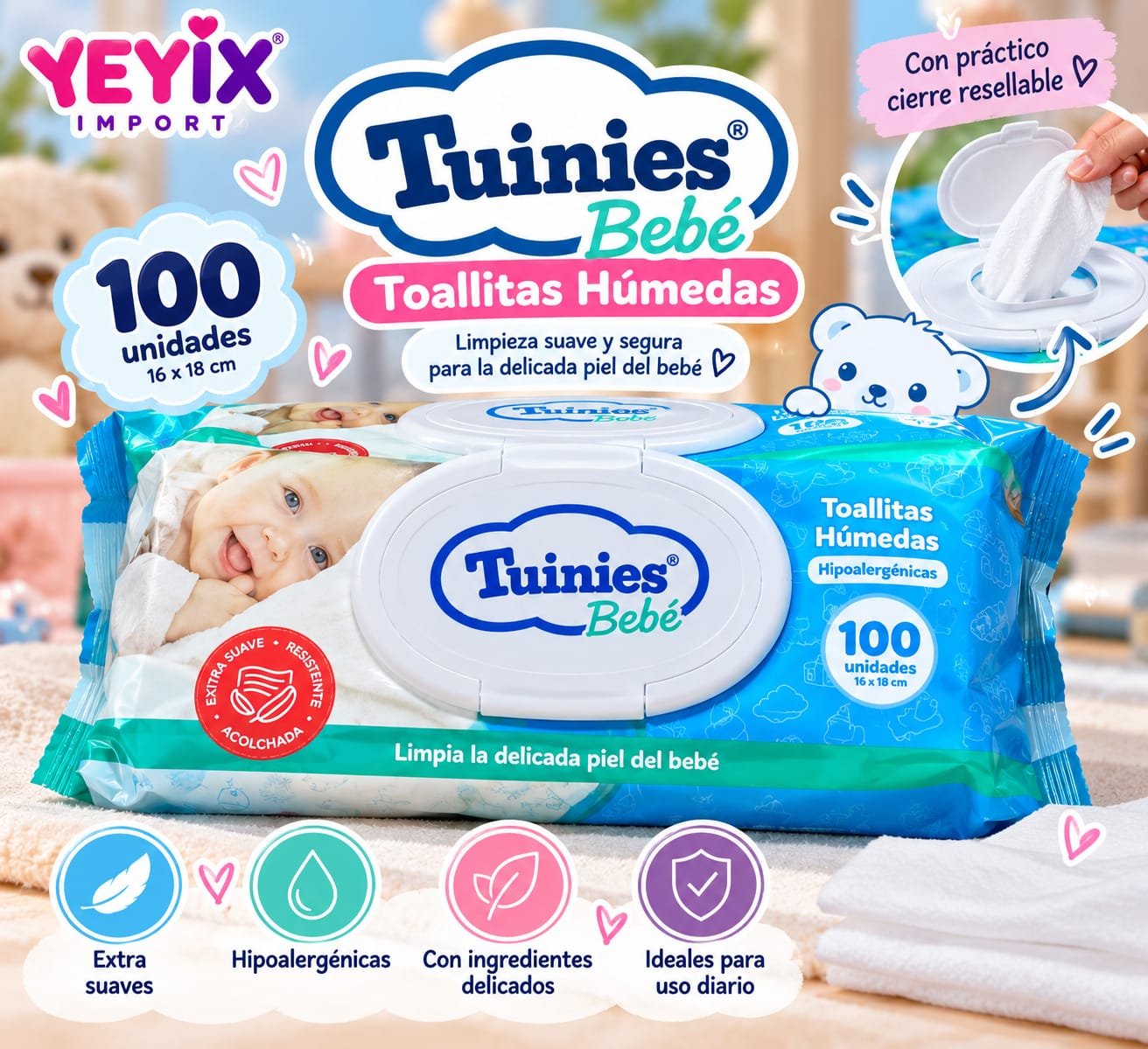 PAÑITOS DE BEBE 100 UNID / TUINIES