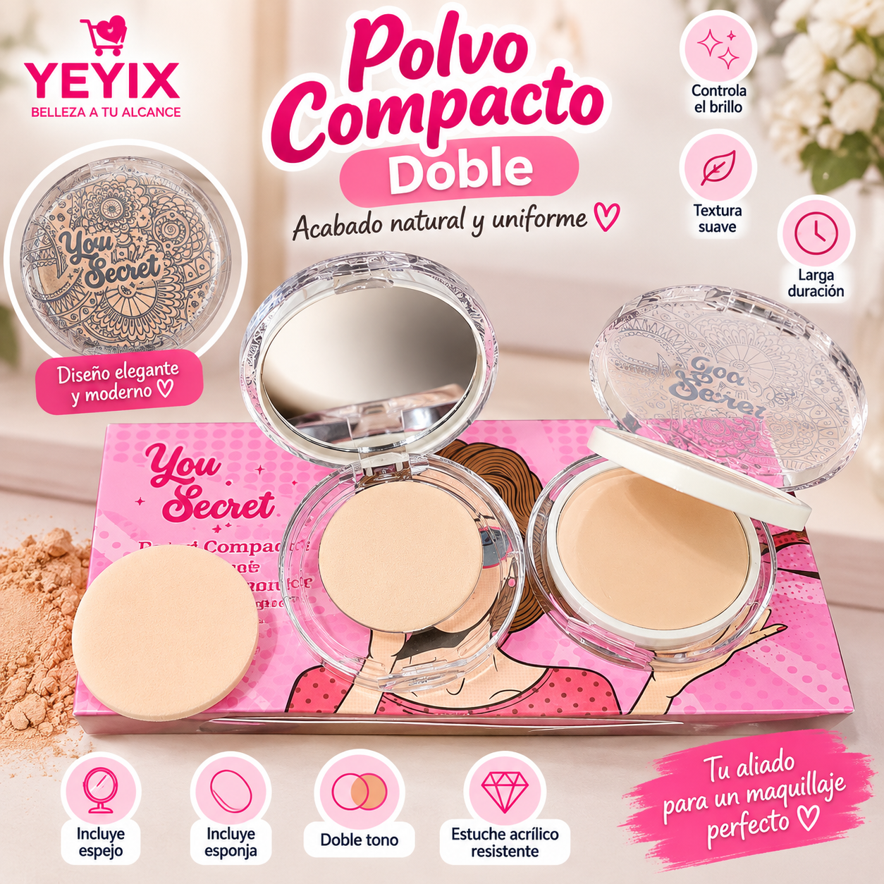 POLVO COMPACTO DOBLE CON ESPEJO