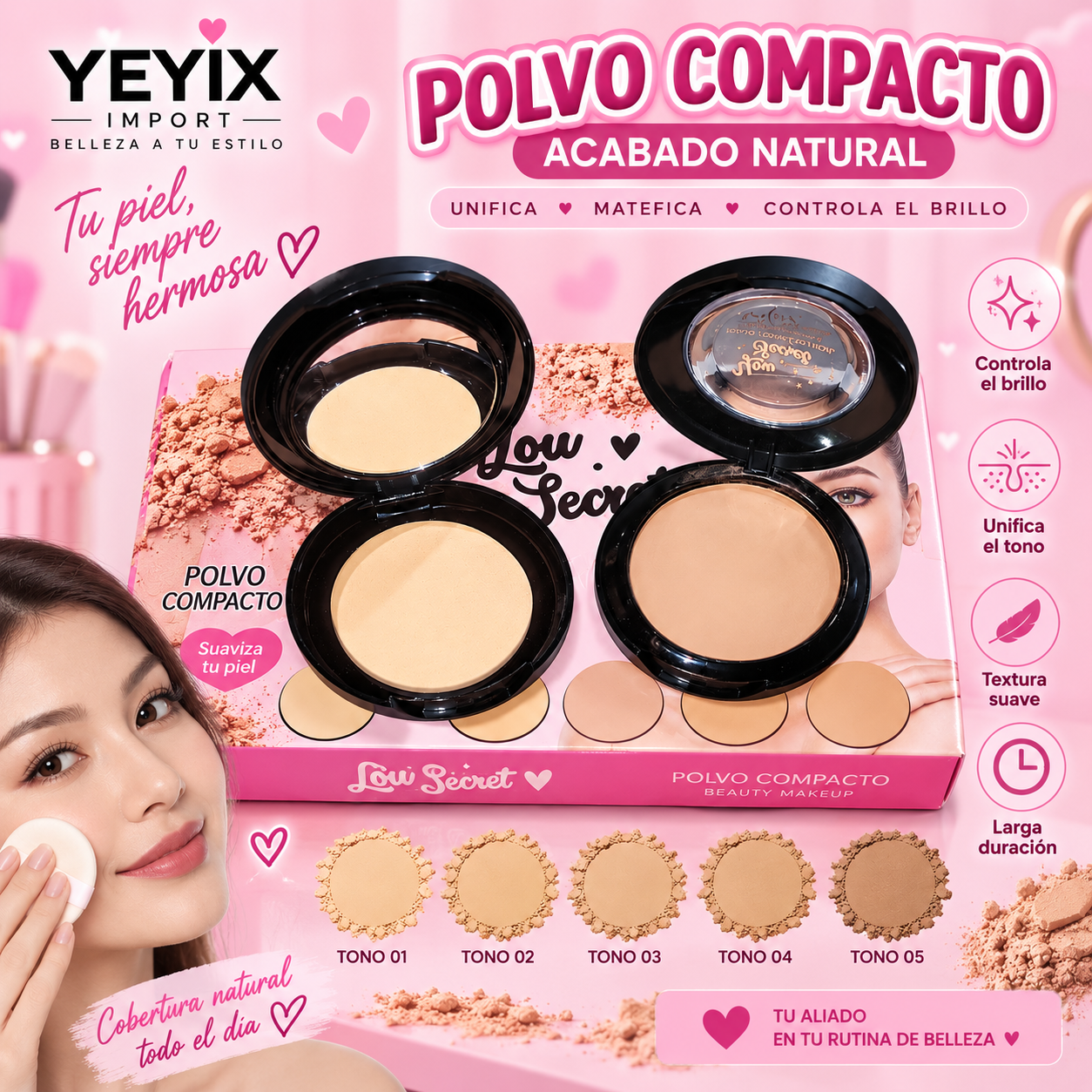 POLVO COMPACTO + ESPEJO + ESPONJA